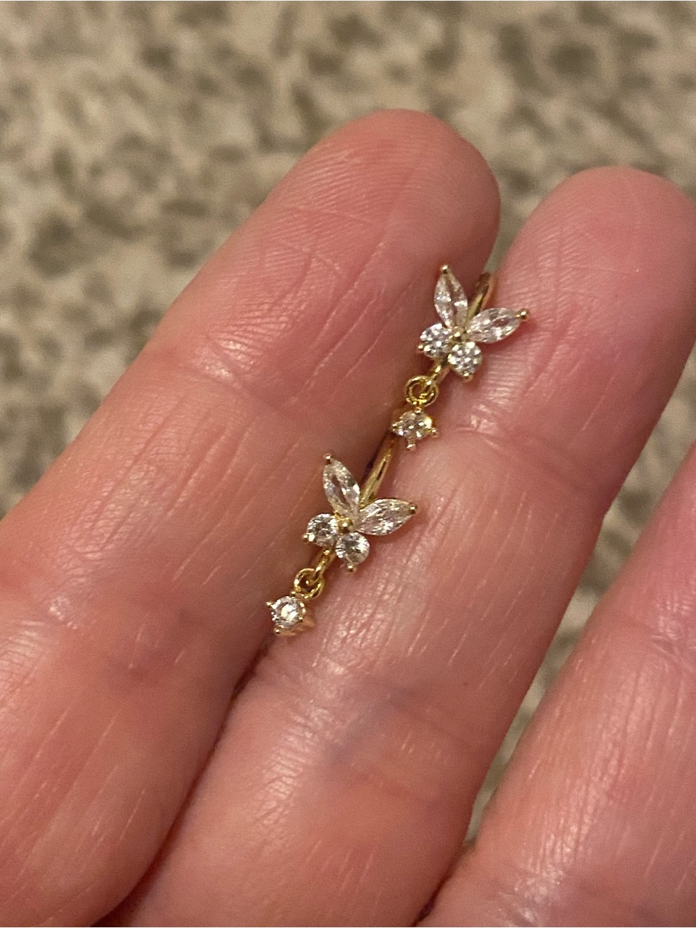 Gold Butterfly Drop Earrings with Clear Crystals - Women Jewelry